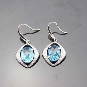 Quality Sterling Silver Blue Topaz Cubic Zircon Dangle Earrings(PSJ06215) wholesale