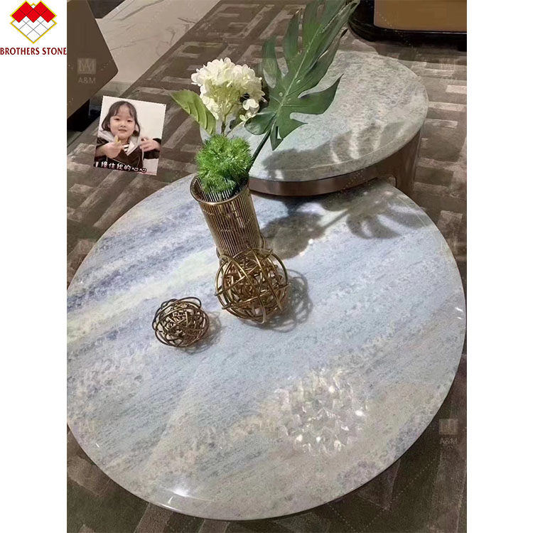 Fantasy Blue Marble Vanity Top Countertop Table OEM Custom Blue Crystal Quartz Stone