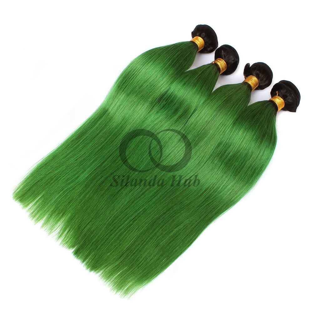 #T1B/Green Straight Remy Human Hair Bundles Sew In Weave Bundles Brazilian Bundle Deals