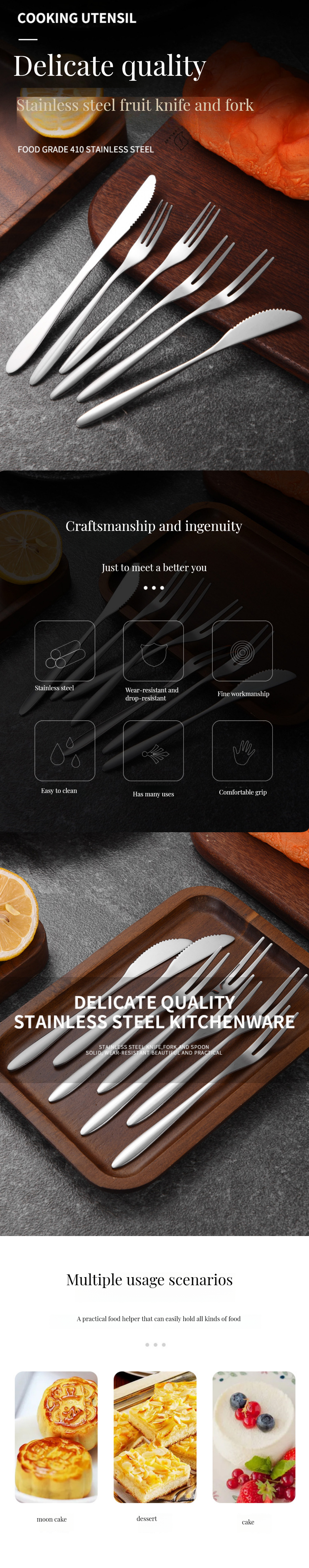 Customized Logo Acceptable Vintage Silver Stainless Steel Cutlery Set for Travel Camping