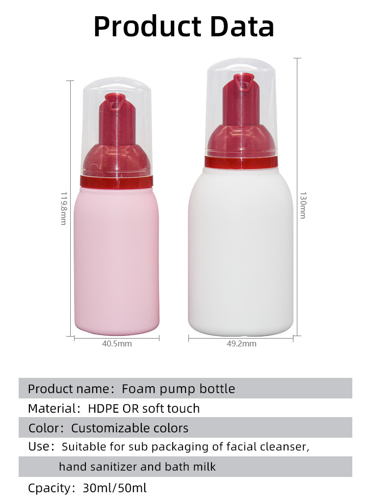 Hpde Hand Wash Od 33mm Foam Pump Bottle Cosmetic 50ml 100ml
