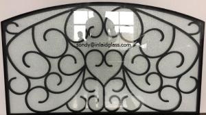 Quality New Design Wrought Iron Glass door inserts Of 10*10 MM Black Steel Bar,1&quot;Thickness For Doors wholesale