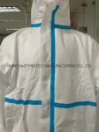CE En14126 Cat 3 Type 4 5 6 Disposable Coveralls with Hood White and Blue Tape