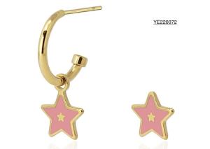 Quality Cute Pink Childlike Star Hoop Earrings 18K Gold Stainless Steel Earrings wholesale