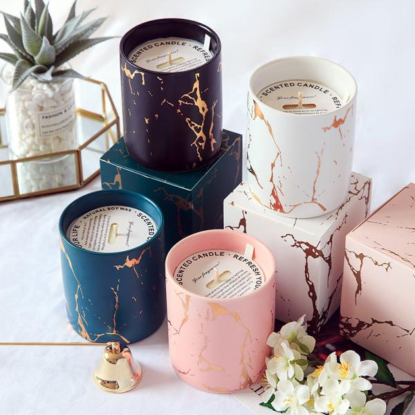 Customizable Logo Ceramic Candle Vessels , Porcelain Empty Candle Jars For