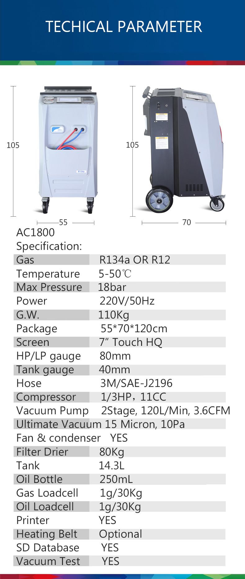 Refrigerant R134a AC Reclaiming Machine For Car Recovery Recycling Recharging