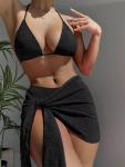 Deep V 3 Piece Bathing Suit Set Backless Fashion Three Piece Beachwear Bikini