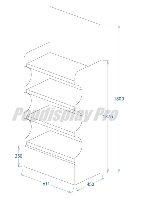 Semi-permanent Cardboard+ Plastic Floor Displays SGS Approval Merchandising Shelf with 3 Molded Trays