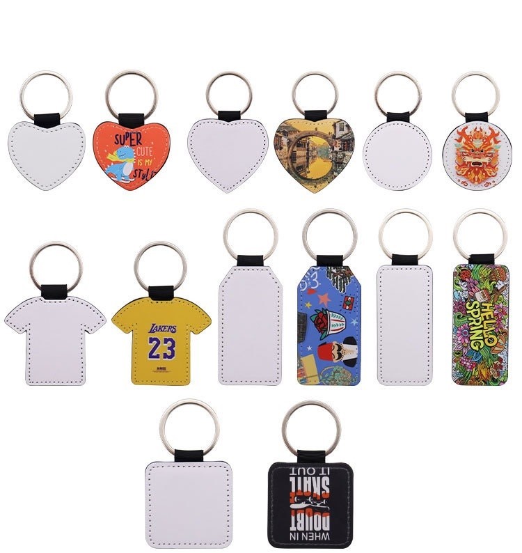 Personalized Lychee Grain Sublimation Leather Keychain Pendant Sublimation Blank Products Supply