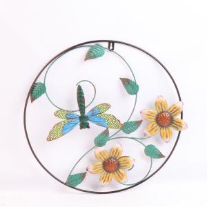 Quality Modern Metal Wall Hanging Ornaments Round Frame With Dragonfly Butterfly Leaf Flower wholesale