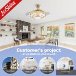 220V Crystal Retractable Ceiling Fan Light Dimmable Fandelier 6 Speed
