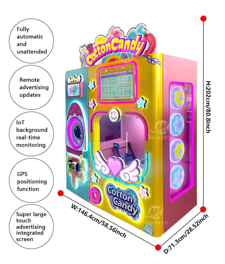 Professional Sweet Cotton Candy Sugar Robot Candy Floss Vending Automatic Machine for Commercial Dispenser Vending