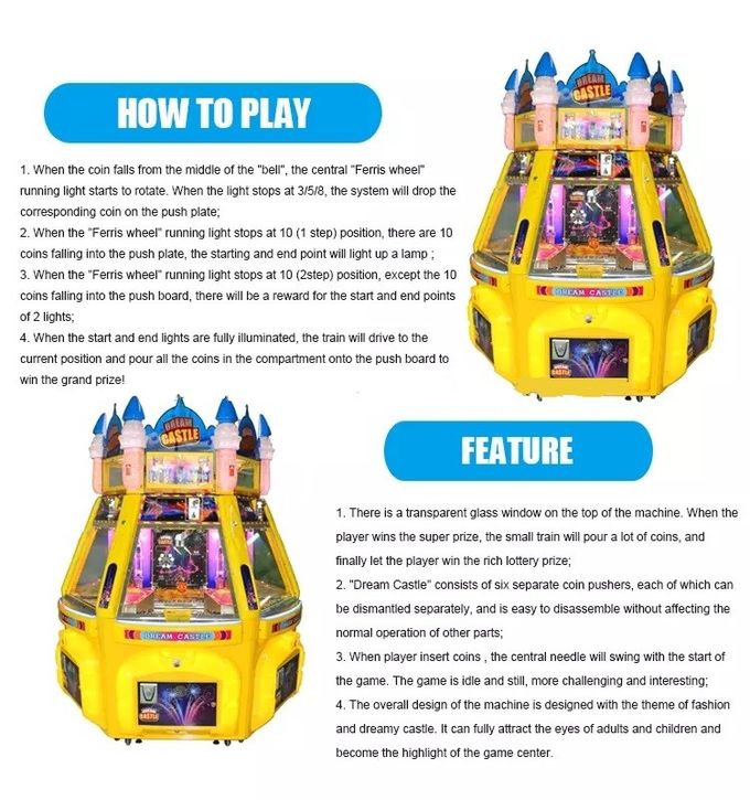 6 Players Dream Castle Pinball Game Machine Coin Pusher Metal + Acrylic + Plastic Material