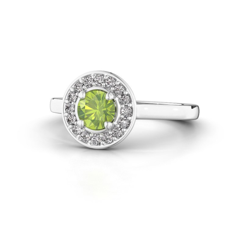Halo Platinum Halo Ring with A Big Peridot Embraced By Smaller Sized Gemstones