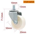 EDL 2 Inch Caster Wheels White 50mm Swivel Castor Wheels Zinc Coating