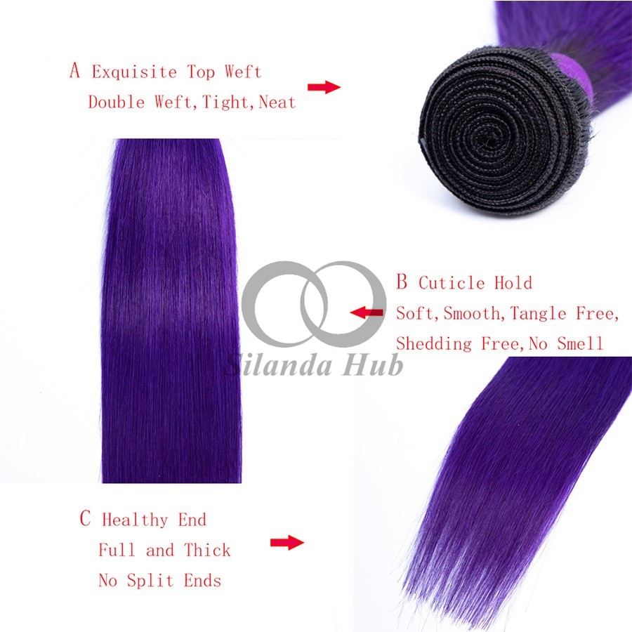 #T1B/Purple Straight Remy Human Hair Bundles Sew In Weave Bundles Brazilian Bundle Deals