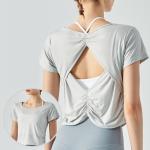 Pleated Nylon Sports Short Sleeve Ladies Yoga Tops Running Fitness T - Shirt