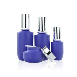 Quality Cosmetic 45ml Blue Glass Lotion Bottle Skin Care Cream Jar Makeup Set wholesale