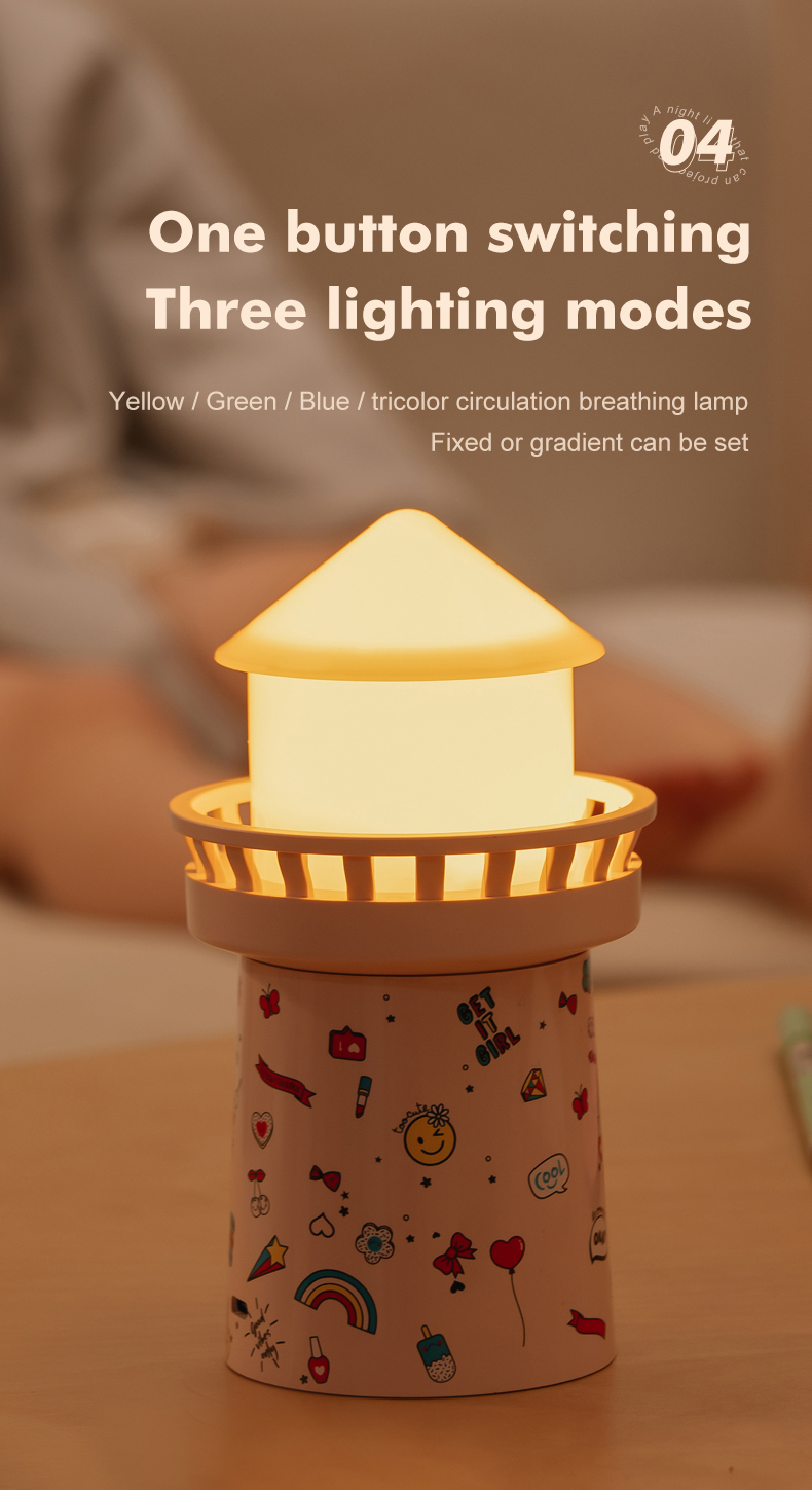 2022 Creative Gift 360 degree Rotating Watchtower Projection lamp 1500mAh Rechargeable sleeping Night Light Music Box Fo
