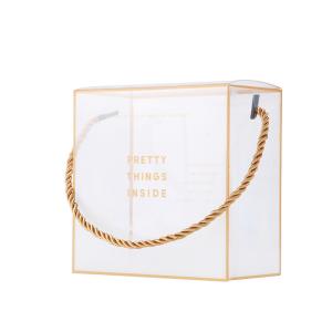 Quality Gold Logo Print Gift Handle PVC Clear Plastic Packaging Boxes wholesale