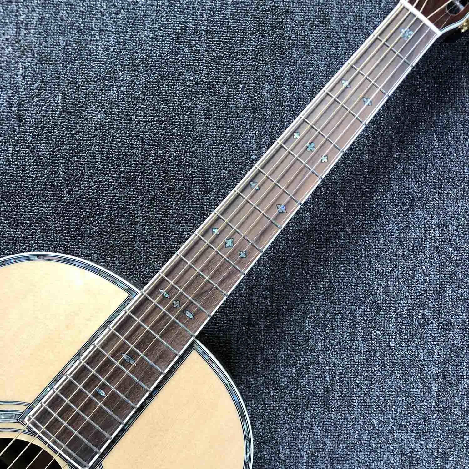Custom A All Solid Wood Abalone Inlay Mahogany Back Side Acoustic Guitar Customize Logo is Available Free Shipping