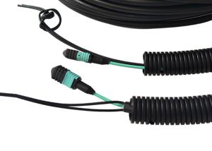 China FTTA GYFJH MPO Fiber Optic Patch Cord OM3 Multimode Type Black Color on sale