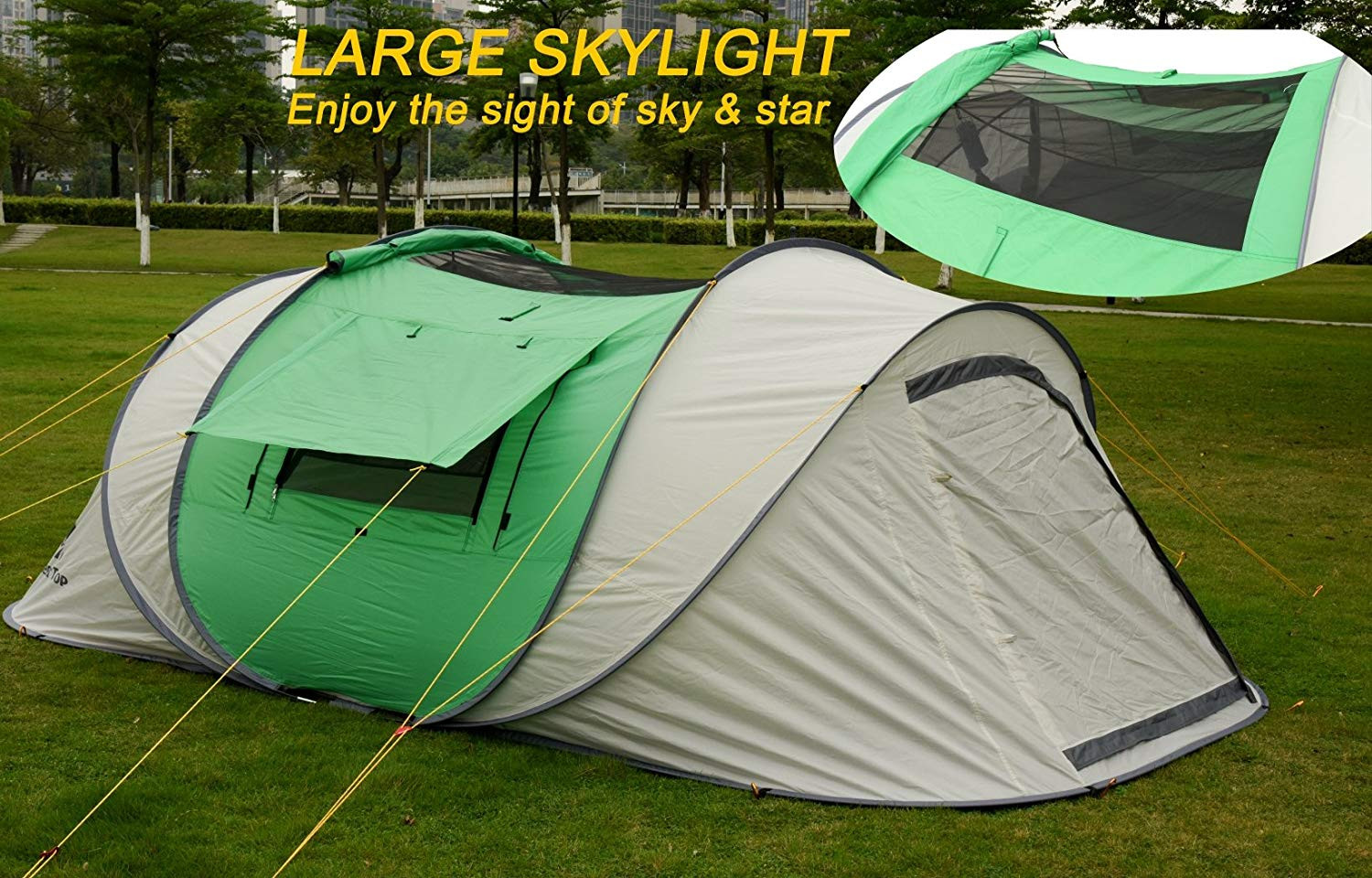 Large Skylight 360×210cm Pop Up Camping Tent For Beach
