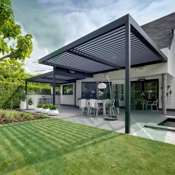 Villa Yard Electric Turning Louvers With Retractable Roof Aluminum Louvered