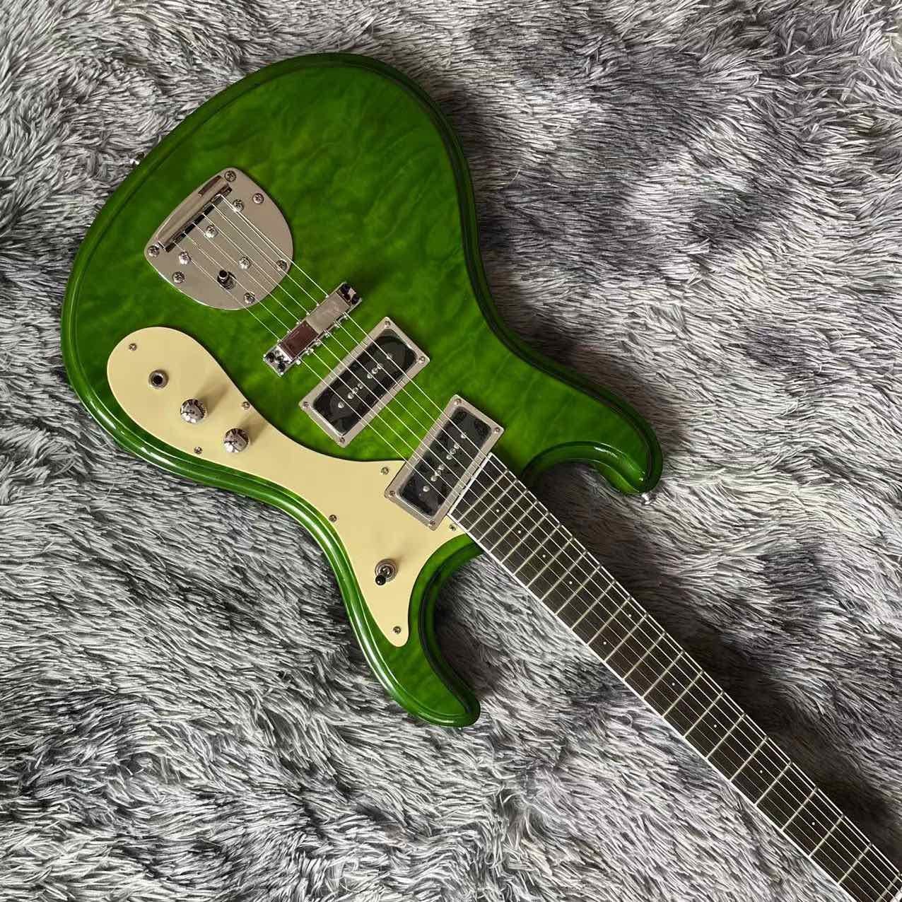 Custom Mosrite Electric guitar JRM Johnny Ramone Guitar with Water Ripple in Green Color