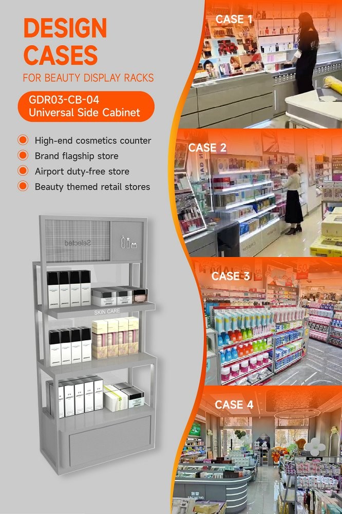 GDR03-CB-04 Universal Side Cabinet With LED Strip Lights And Transparent Tempered Glass For Specialty Beauty Stores