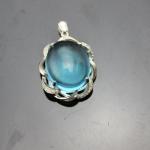 Women Fashion Jewelry Oval Dome Blue Topaz Cubic Zircon 925 Silver Pendant
