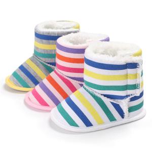 Quality Hot sale 2019 warm cotton Rainbow striped 0-18 months boots shoes for baby wholesale
