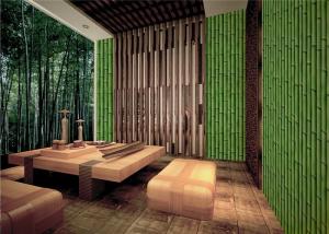 Quality Bamboo Embossed Peelable Durable Velvet Flock Wallpaper Green / Yellow wholesale