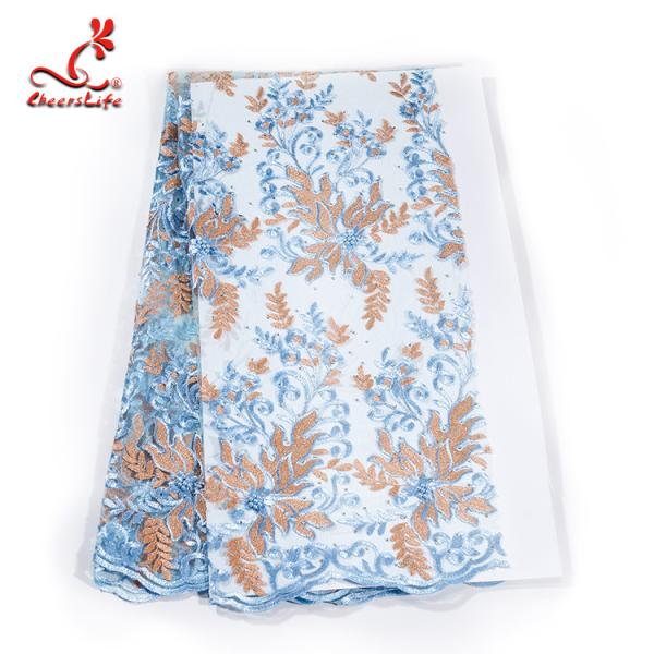 French Luxury Embroidered Lace Fabric / Dress Voile Tulle Lace Fabric Flowers