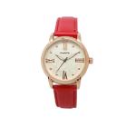 Round Alloy Case Leather Quartz Watch With Red Leather Band Big Face