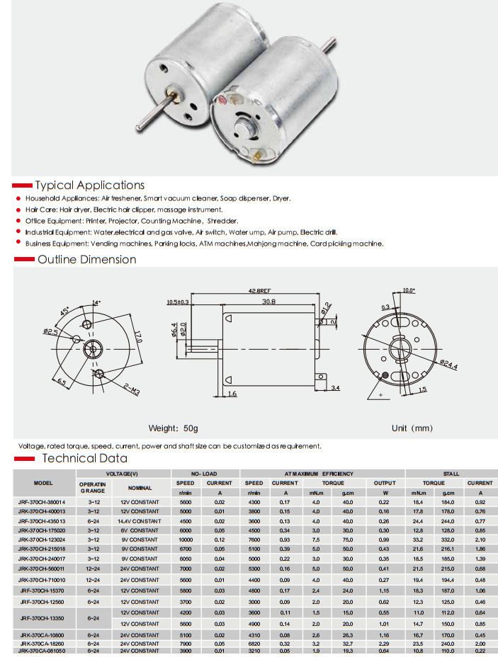 370 Permanent Magnet 3000rpm Carbon Brush DC Motor High Torque Electric DC Motor