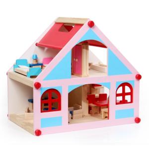 Quality Mansion 38cm Wooden Doll House Toys Furniture Colored wholesale