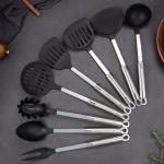 Kitchen tools utensils set with Nylon head Stainless steel handle fork ladle