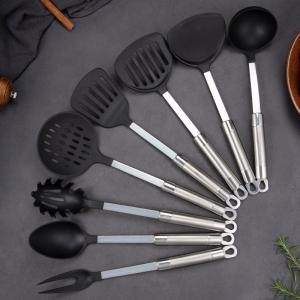 Quality Kitchen tools utensils set with Nylon head Stainless steel handle fork ladle sollted turner Pasta Server wholesale