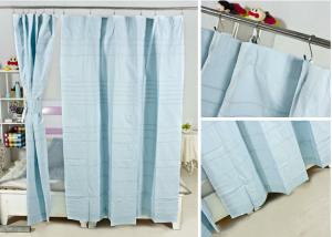 Quality Ruffled Blackout Modern Window Curtains Light Blue Color 100% Cotton Country Style wholesale