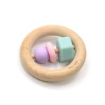 Sensory Organic Beech Wooden Silicone Teether Non Toxic Mutlti Color