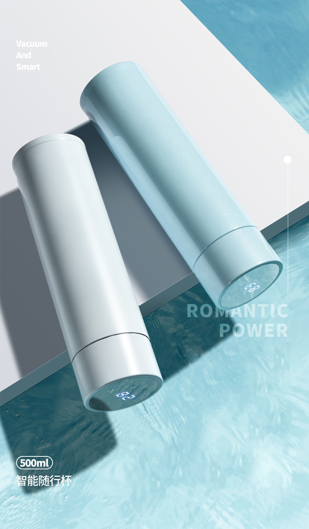500ML Custom Smart SS304 Stainless Steel double insulated Vacuum thermo Water Bottle With LED Temperature Display