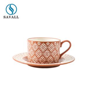 Quality Country 8.5cm Ceramic Tea Cups And Saucers For Banquet wholesale