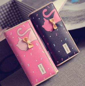 Quality Tie cat wallet 2016 new Miss Han Ban lovely cartoon printed long section of loose change wholesale