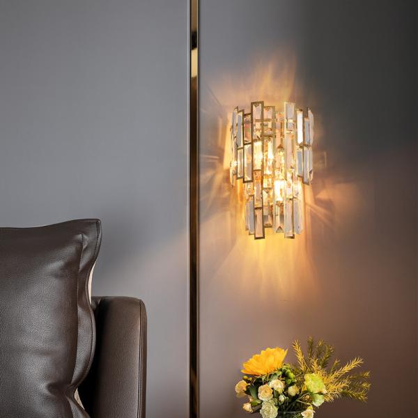 AC220V Stainless Steel Modern Crystal Wall Lights Clear Tiered Crystal Wall