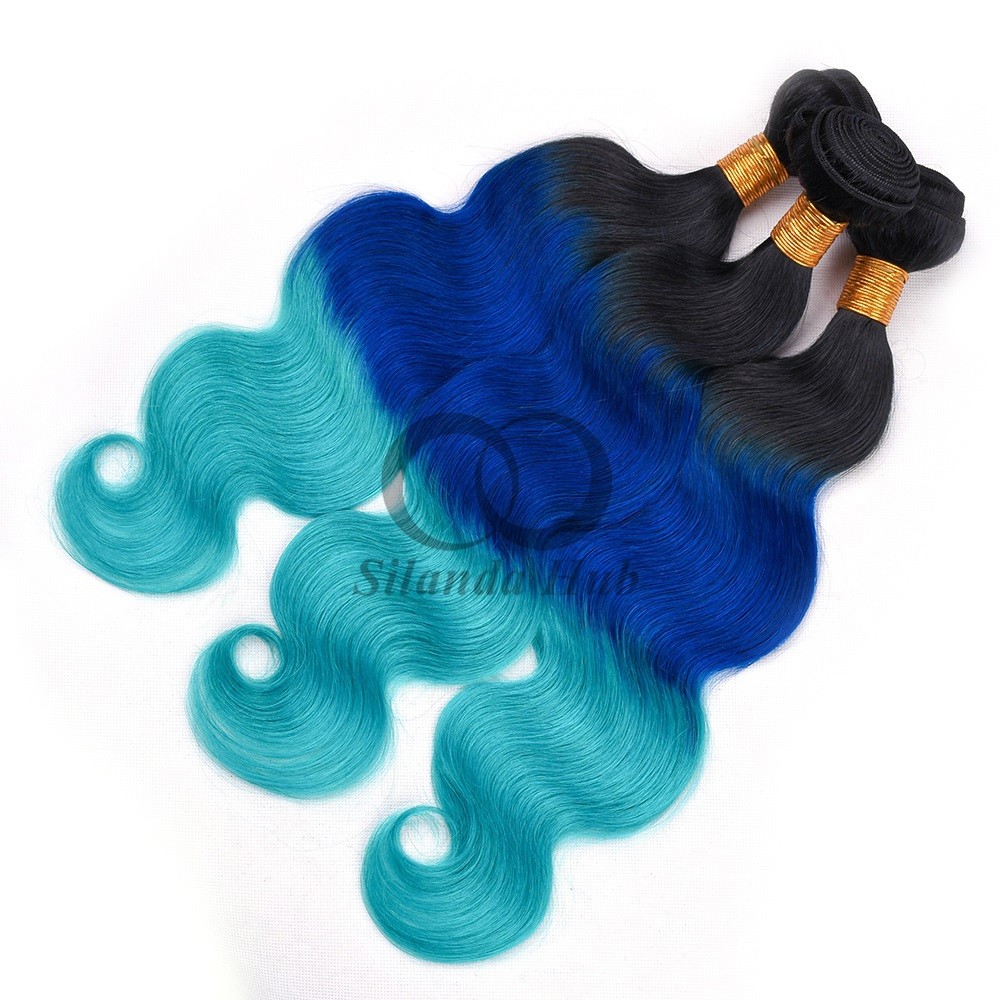 #T1B/Blue/Light Blue Body Wave Remy Human Hair Bundles Sew In Weave Bundles Brazilian Bundle Deals