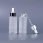 Glass Cosmetic Containers Flat Shoulder Frosted Cosmetic Serum Dropper Bottle
