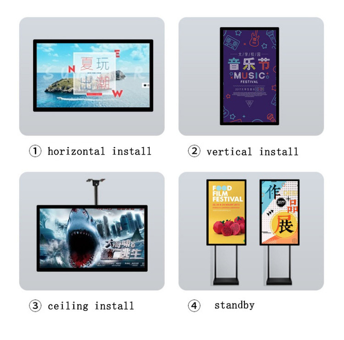 65inch Wall Mounted Advertising Display 8G For Loop Playback Split Screen