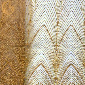 Quality Shiny Sequins Embroidered Mesh Lace / Golden Bead Lace 80% Nylon wholesale