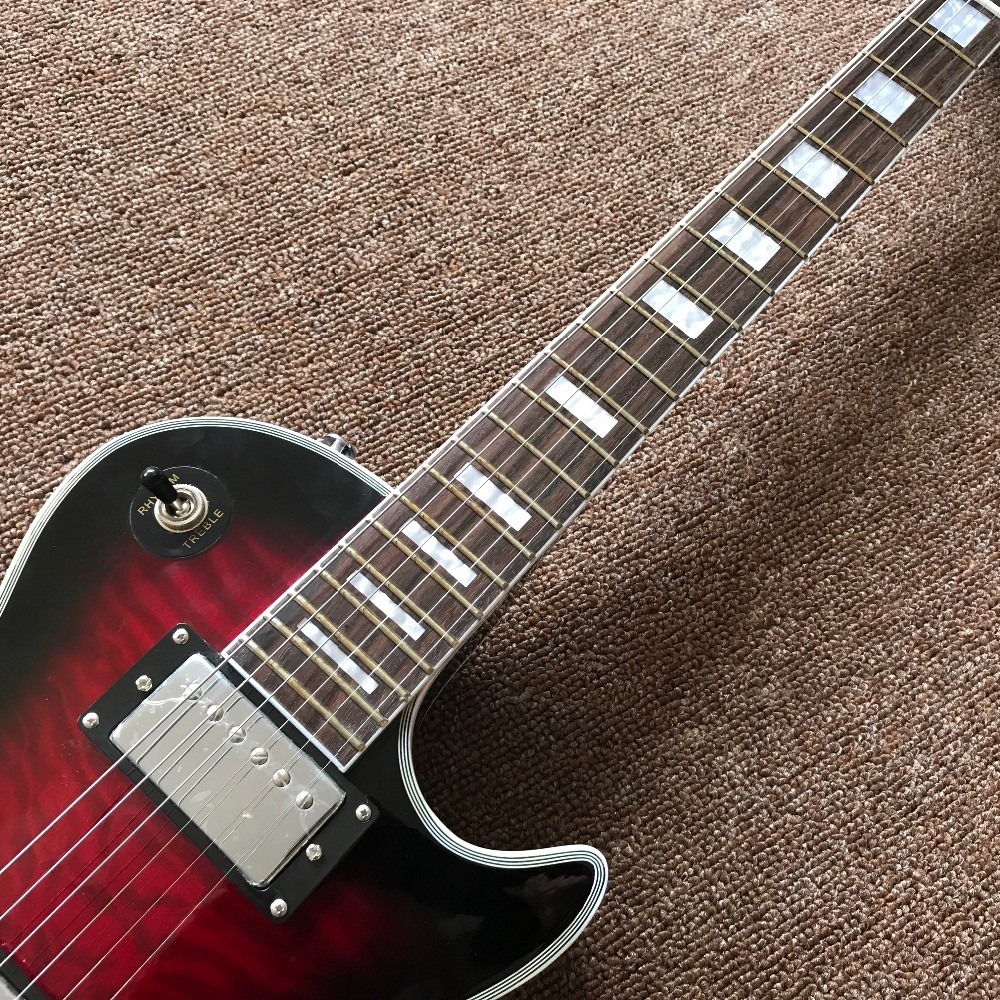 Chinese Electric Guitar with CHROME Hardware, Vintage red burst Quilted Maple Top